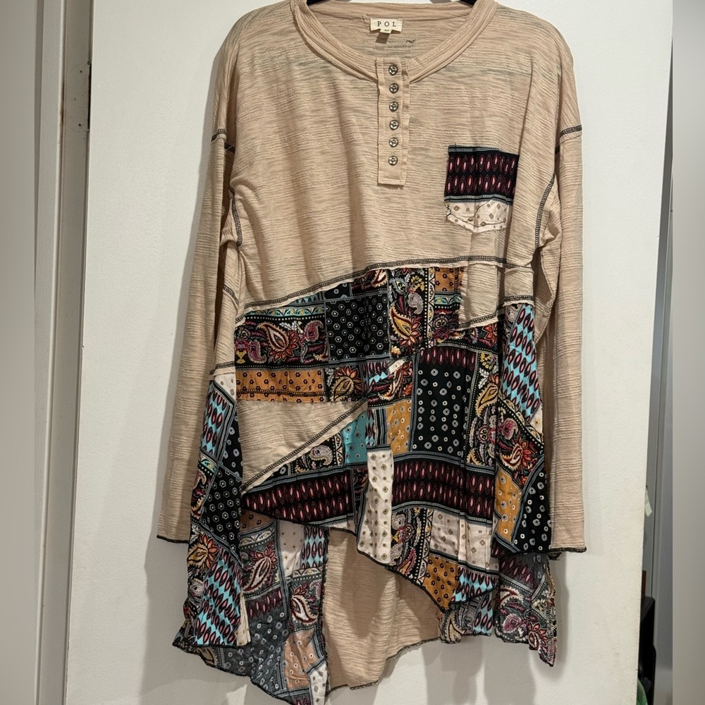 POL Beige Patchwork Blouse Brand New M